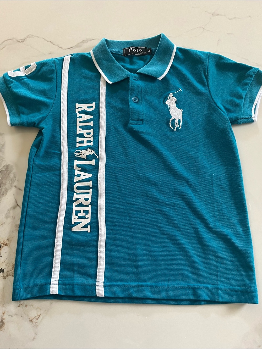 Ralph Lauren Kids Teal Polo with White Trim & Logo